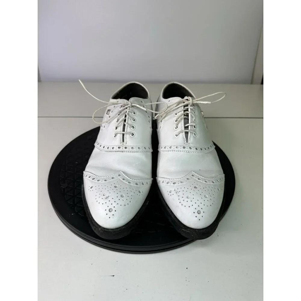 Footjoy 55160 Rare White Brogued Leather Wingtip Golf Shoes Made In USA Sz 8D